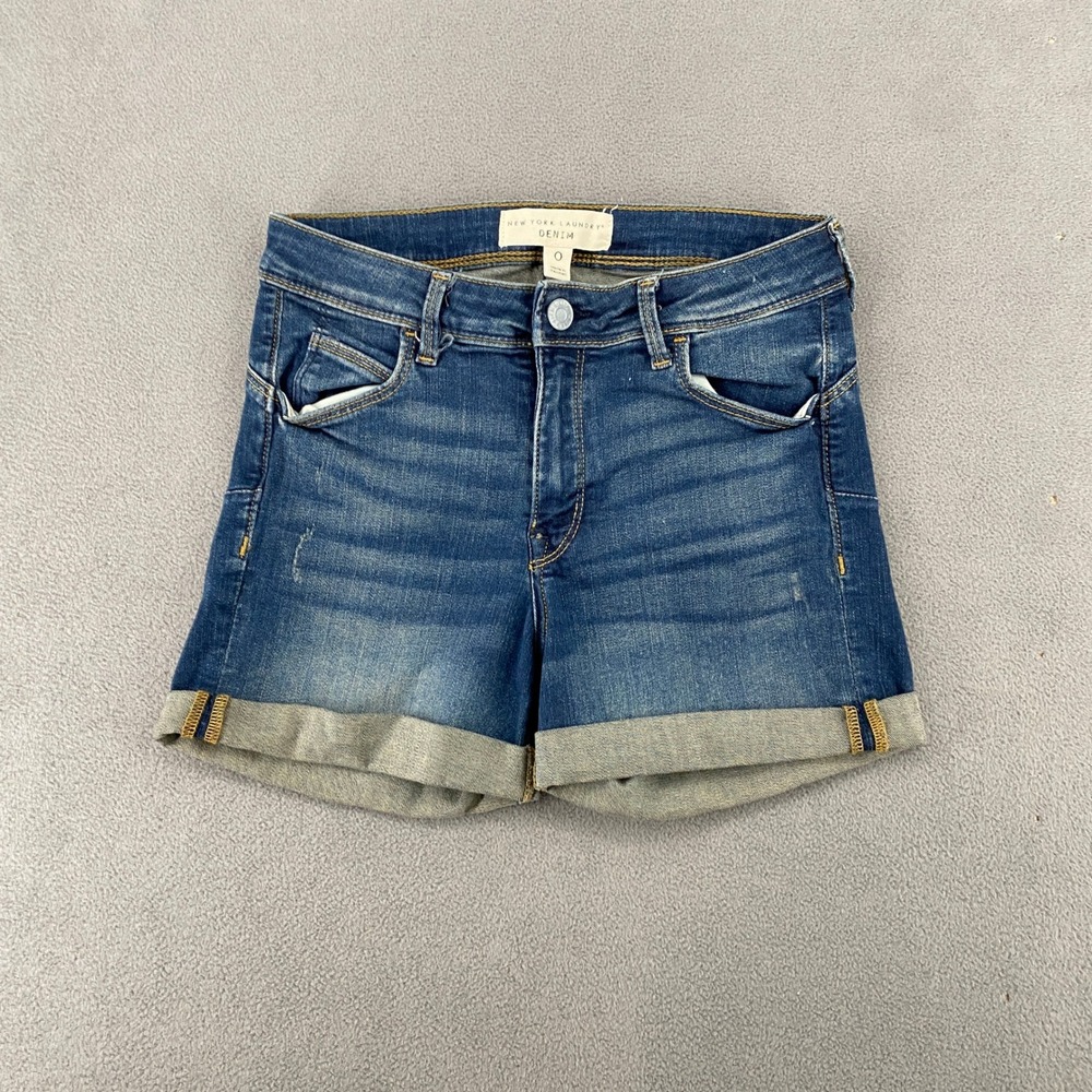 New York Laundry Denim Womens Size 0 Medium Wash Cuffed Jean Shorts Stretch